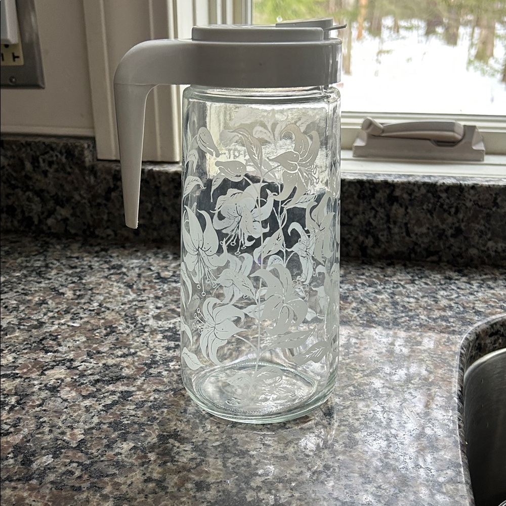 Vintage White Lily Pattern TANG Pitcher with White Lid